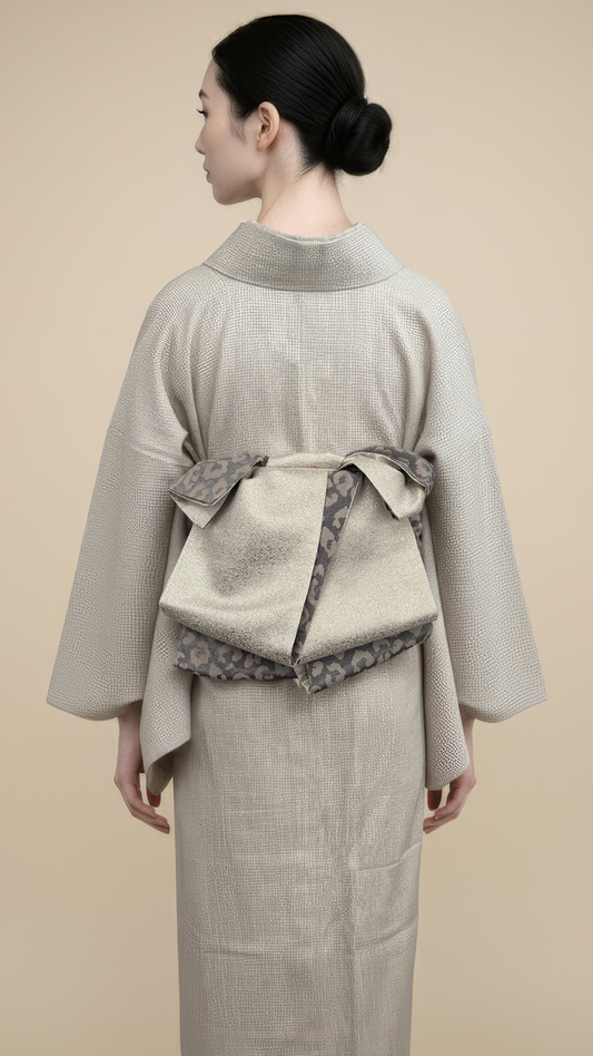 半幅帯 【サヴァンナ・ドューン】 半幅兵児帯 大人の半幅へこ帯 リバーシブル グレージュ ラメ グリッター