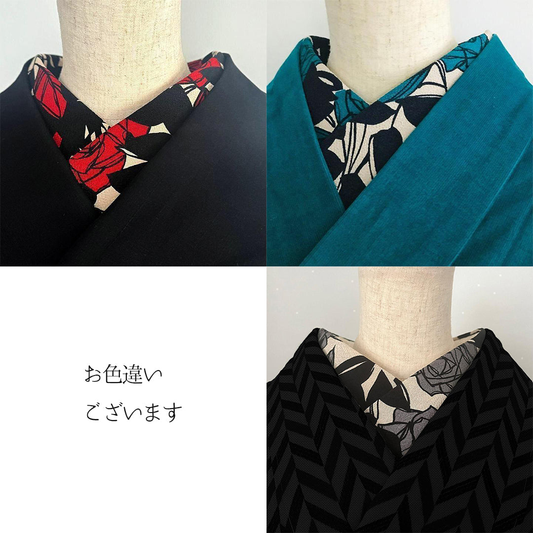 半衿 レトロモダン ちりめん 砂色に鈍色の夢二薔薇 縮緬 半襟 洗える