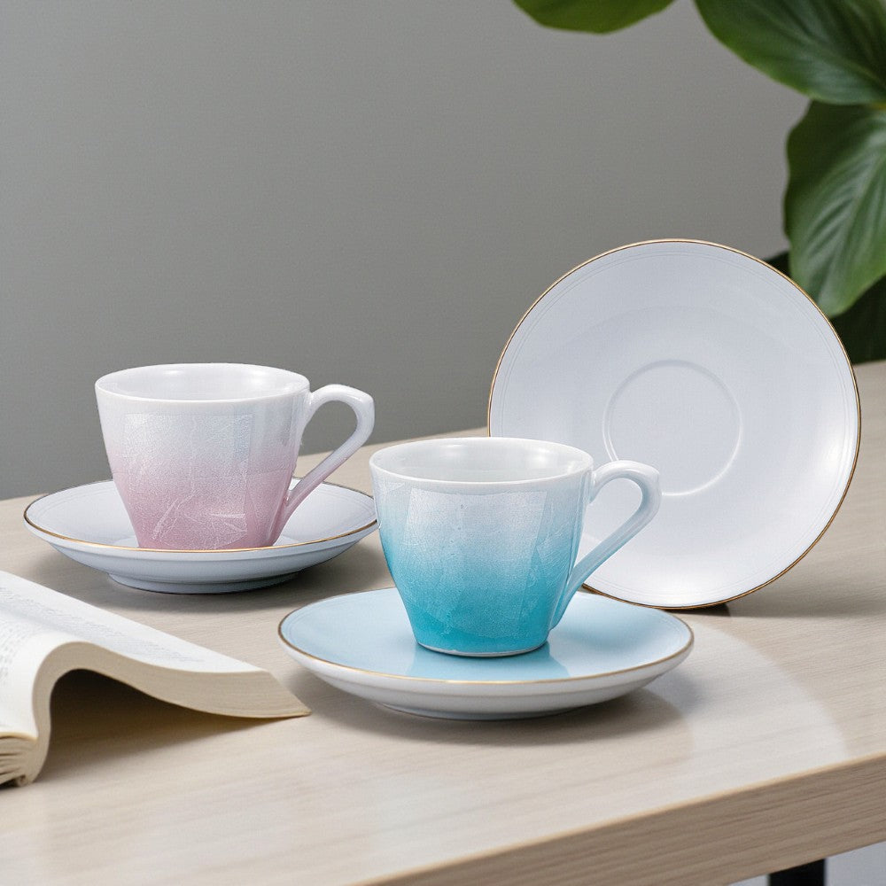 Kutani Ware Coffee Cup & Saucer Set – Ginsai Silver Glaze Pair|Made in Japan