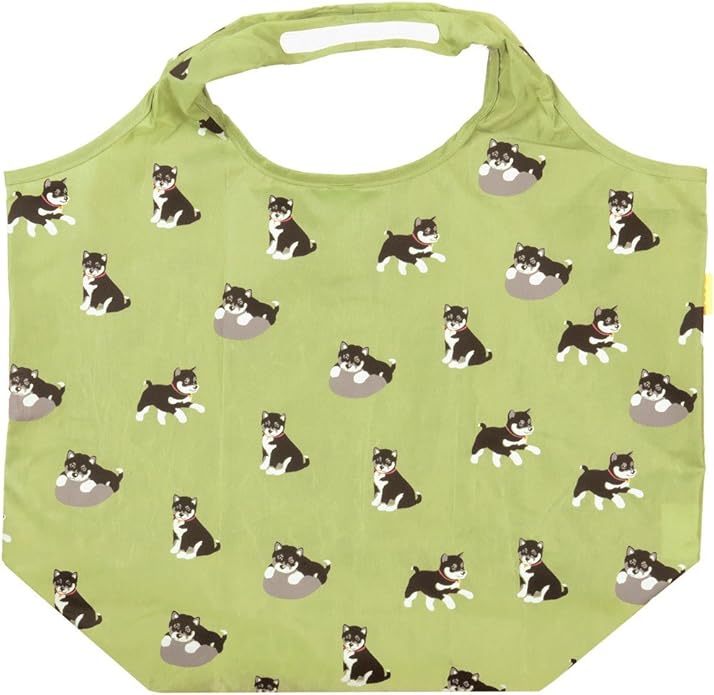 【Hamamonyo】Eco Tote Small – Black Shiba (Green)