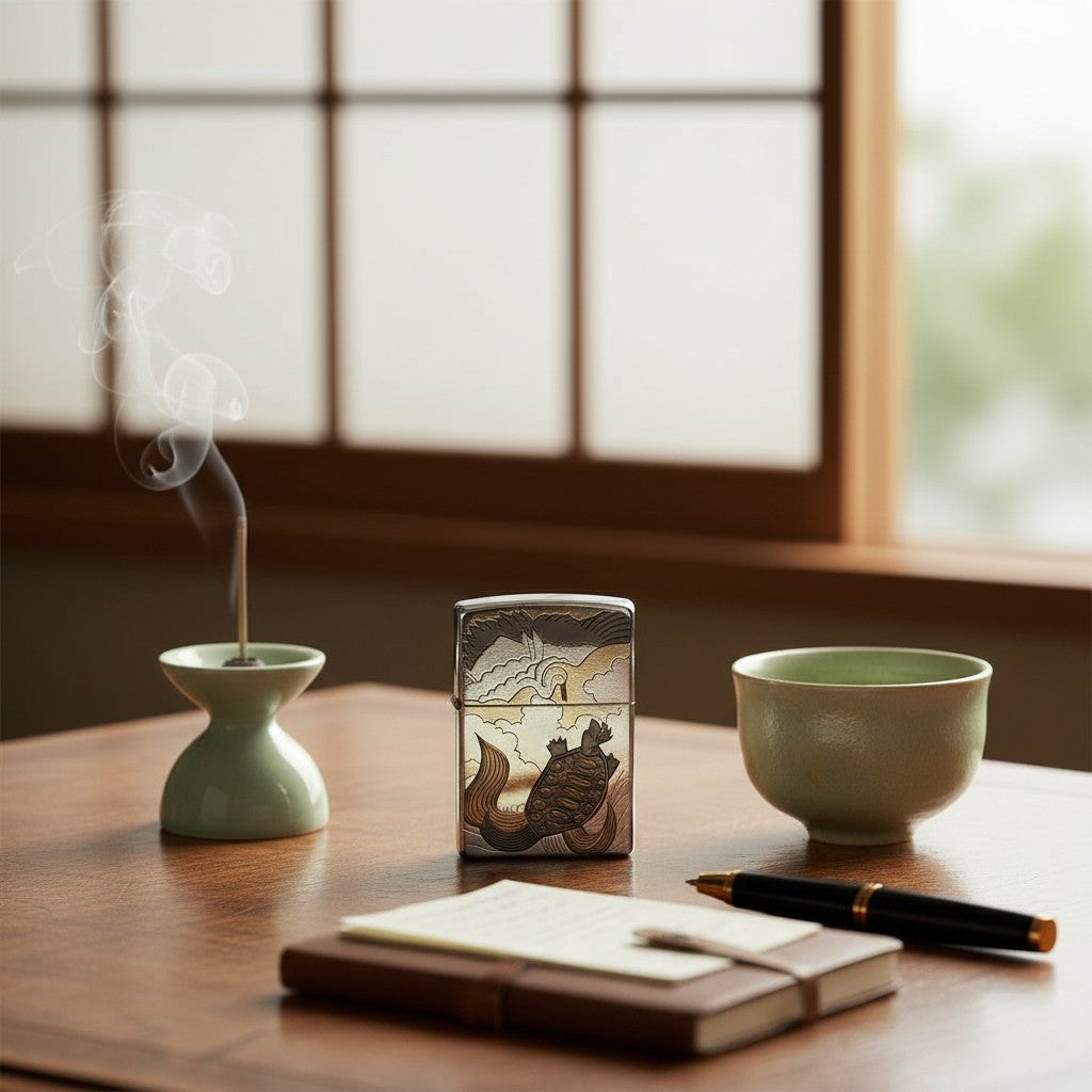 Crane & Turtle ZIPPO Windproof Lighter – Japanese Longevity Symbol 鶴龜和柄 ZIPPO 防風打火機|長壽吉祥象徵款