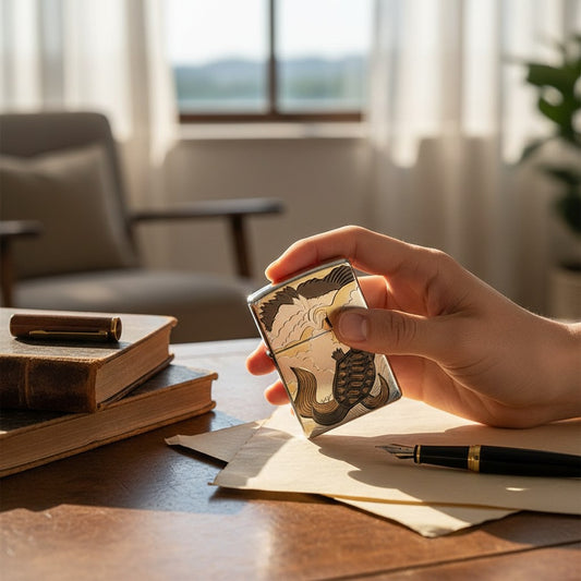 Crane & Turtle ZIPPO Windproof Lighter – Japanese Longevity Symbol 鶴龜和柄 ZIPPO 防風打火機|長壽吉祥象徵款