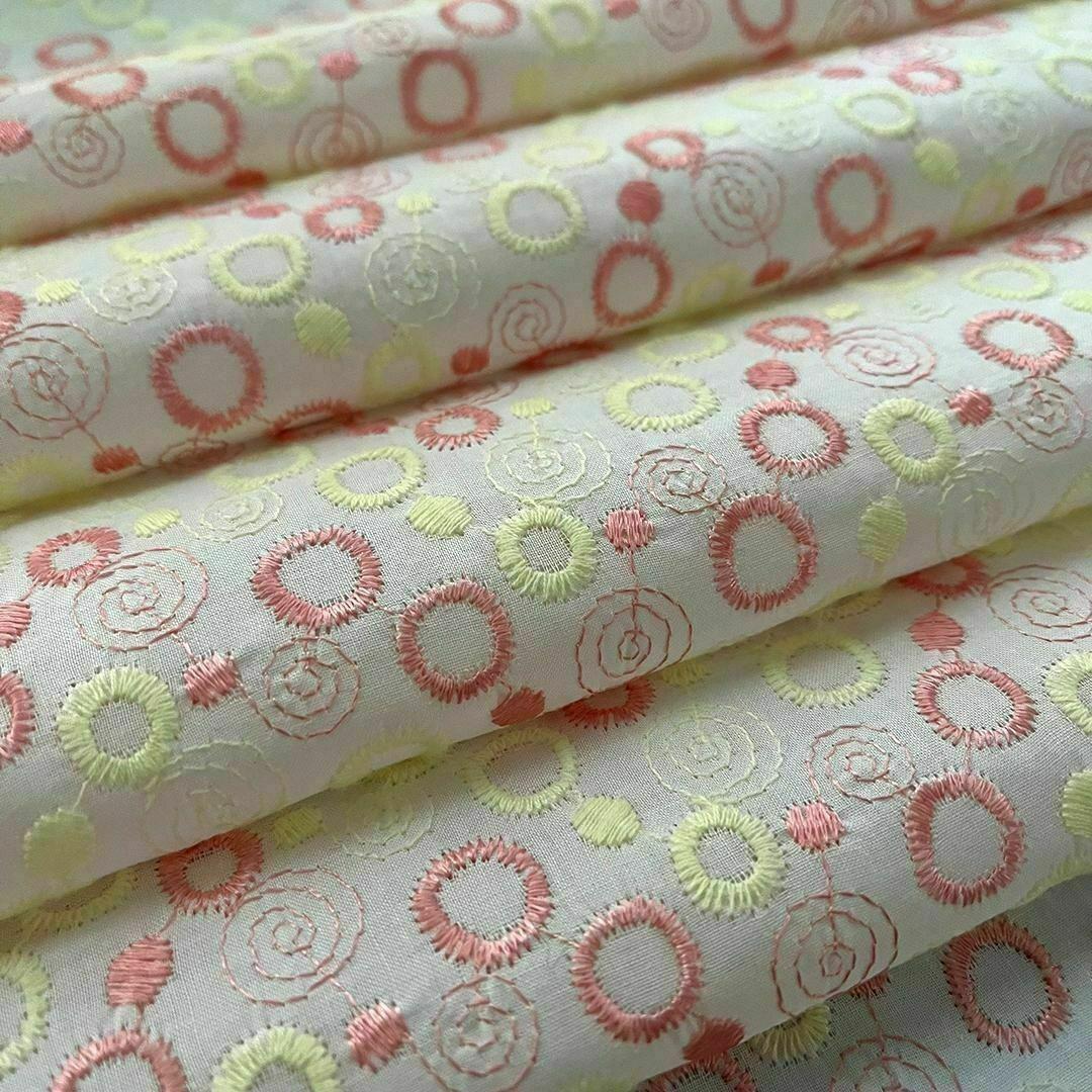 着物 単衣 刺繍 ピンクとイエローのドット きもの コットン 水玉 カジュアル