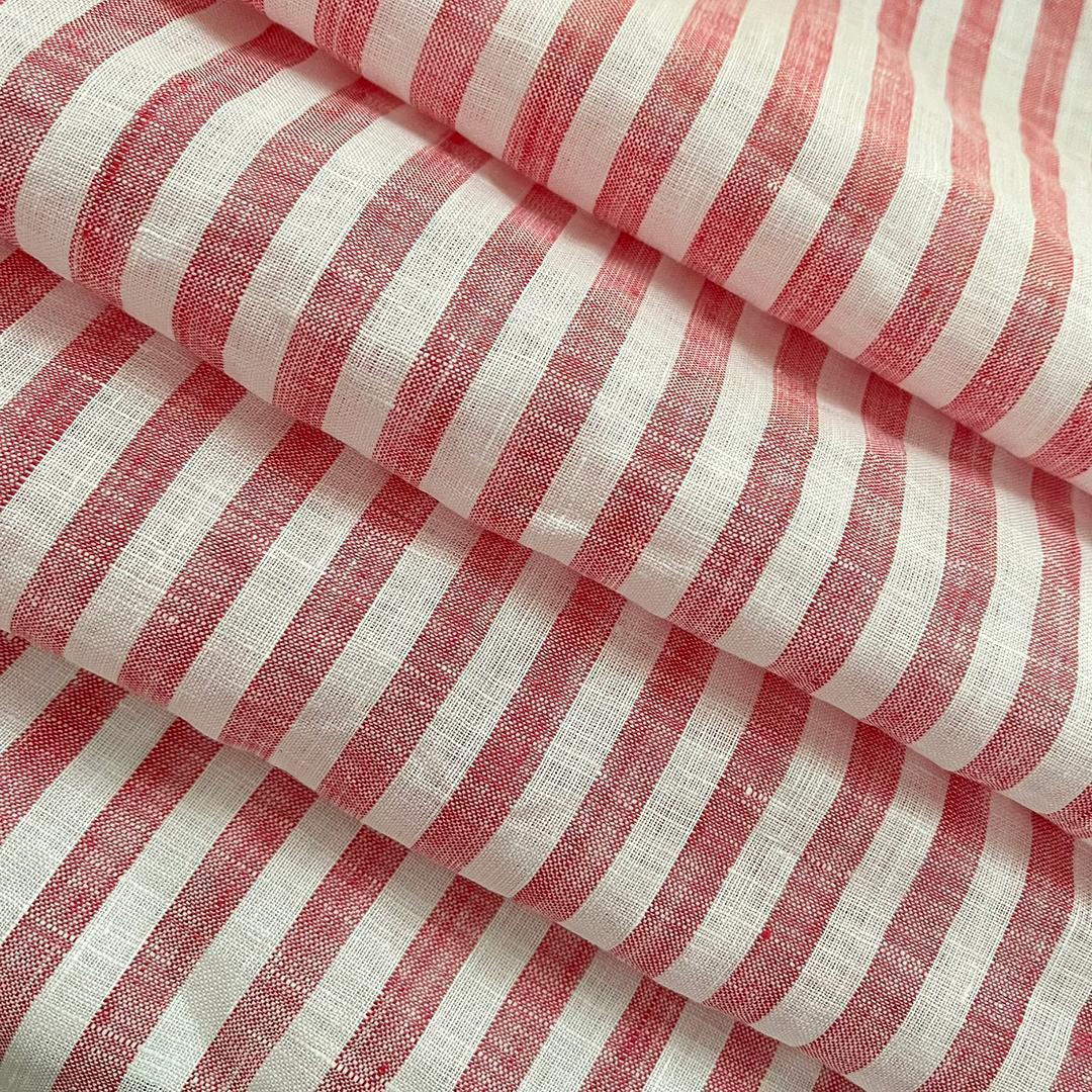 夏着物 浴衣 コスモポリタンピンク フレンチリネン 縞 きもの 単衣 麻