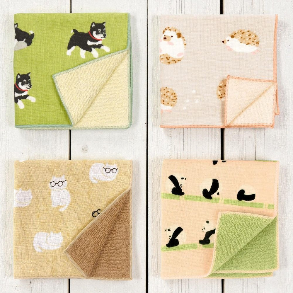 【浜文様】猫メガネウォッシュタオル 日本製 (25×25cm)