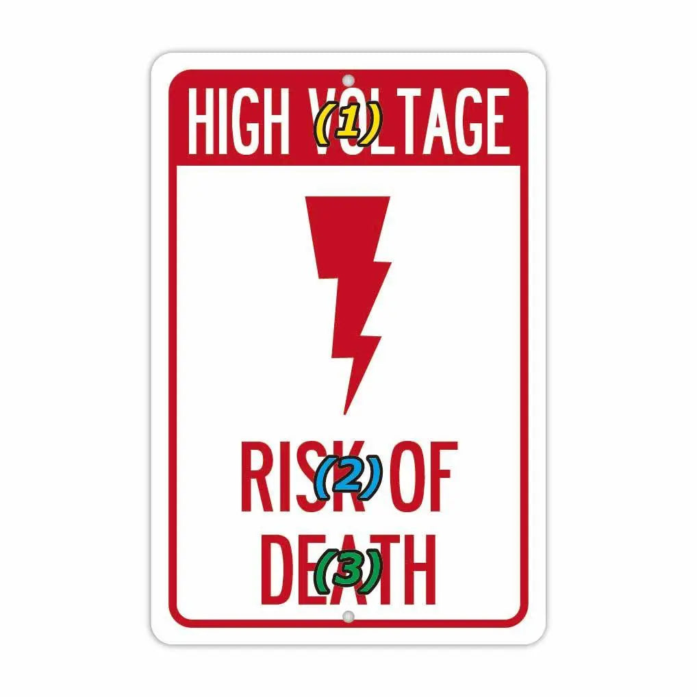 【長方形看板】高圧電流 / 死のリスク/アメリカ製オリジナル看板(約20x30cm)