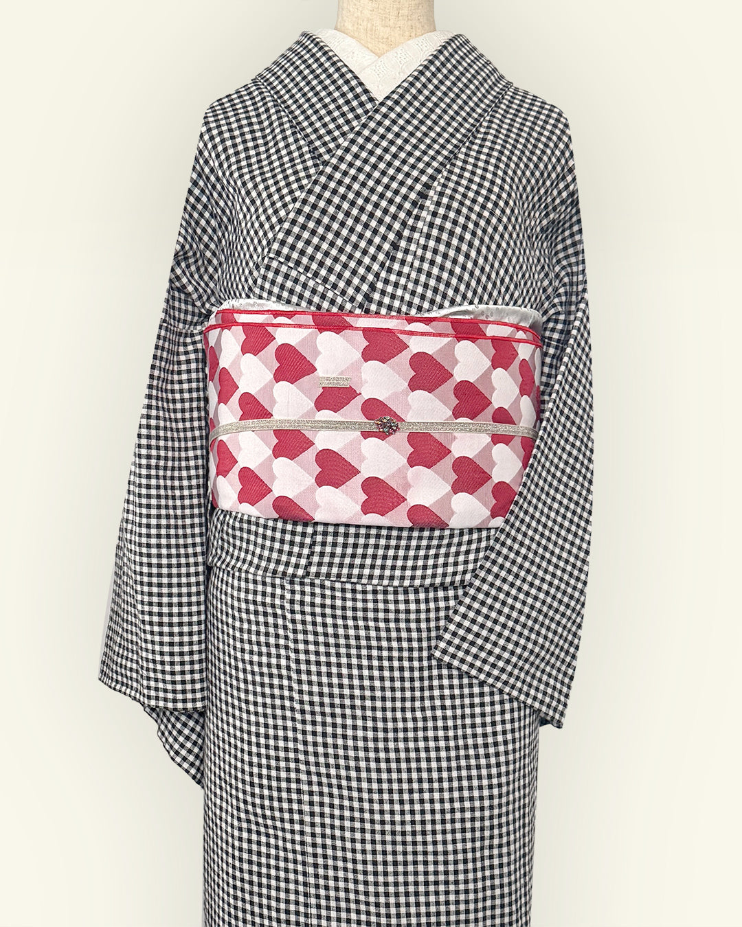 兵児帯 大人のへこ帯 ハート レジメンタル 鱗柄 かわいい 赤 ピンク