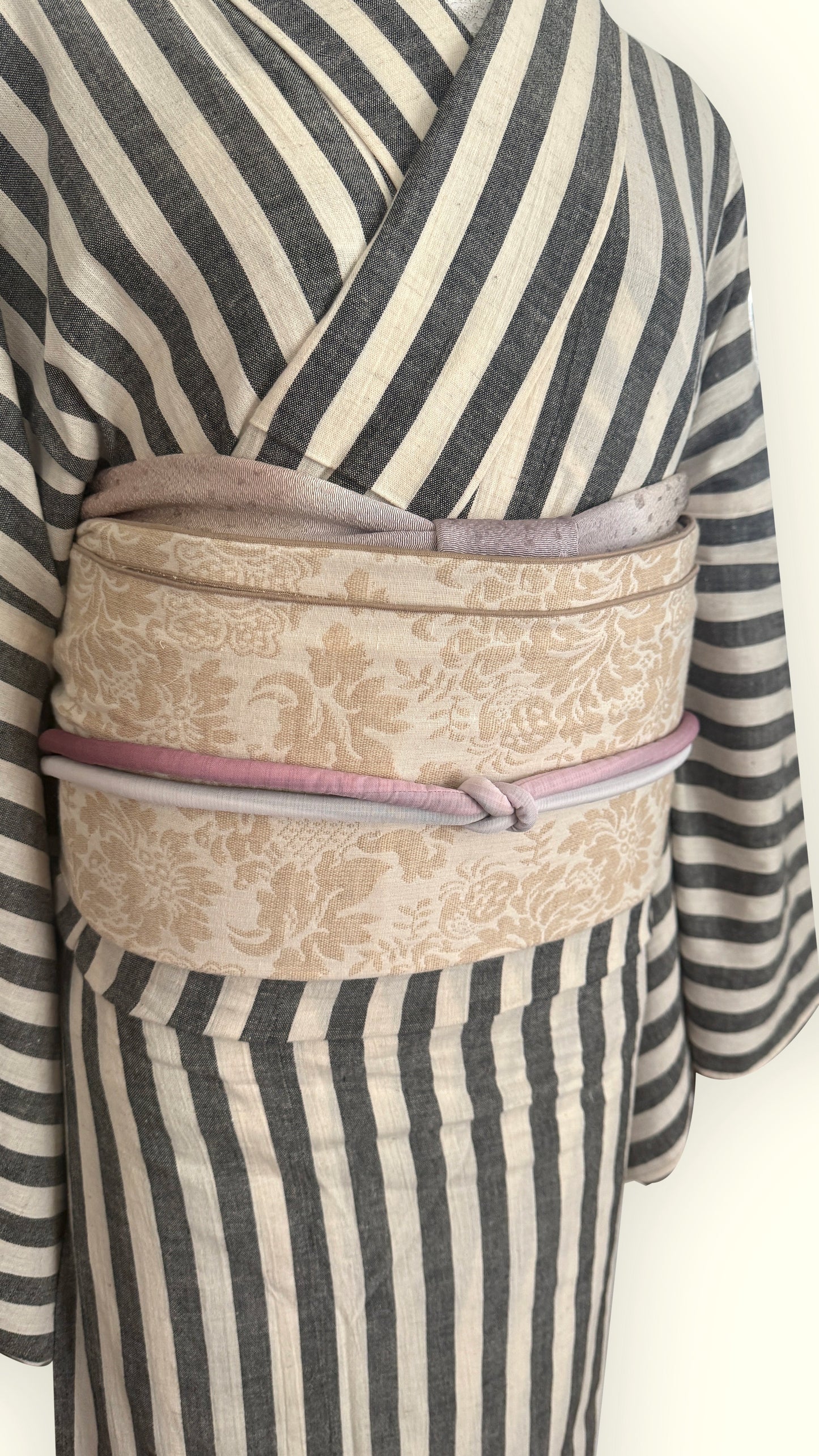 【訳あり】兵児帯 大人のへこ帯 ダマスク ベージュ リバーシブル 名古屋帯