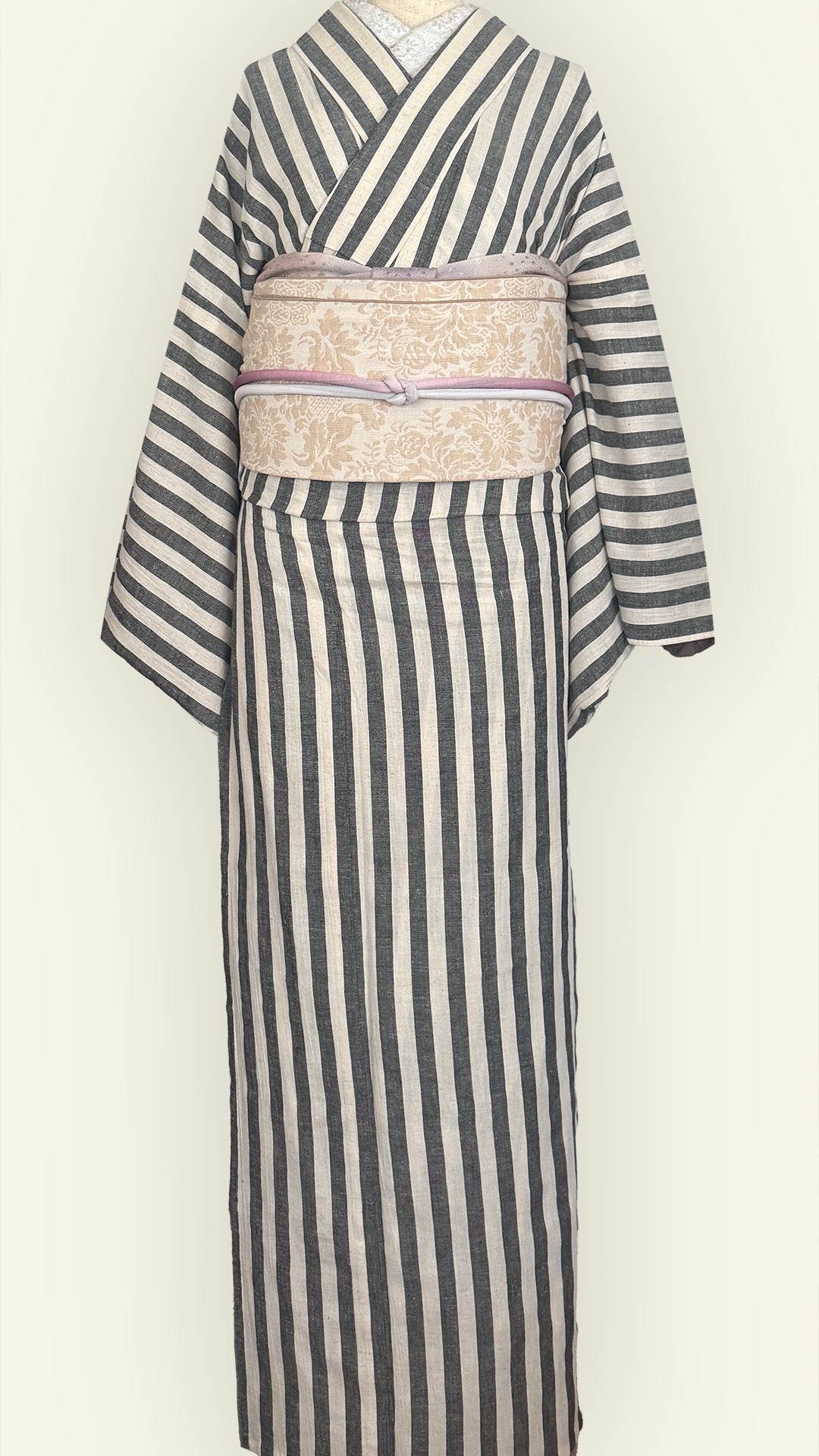 【訳あり】兵児帯 大人のへこ帯 ダマスク ベージュ リバーシブル 名古屋帯