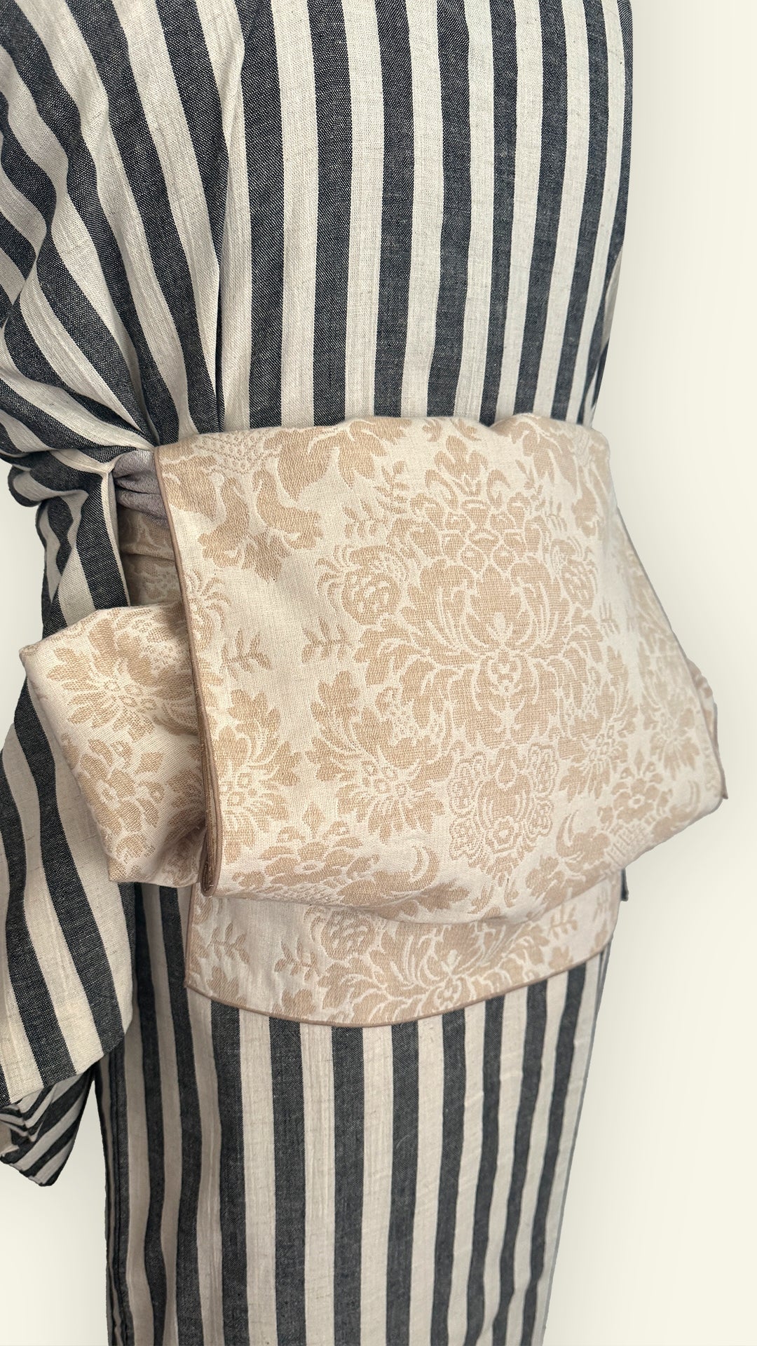 【訳あり】兵児帯 大人のへこ帯 ダマスク ベージュ リバーシブル 名古屋帯