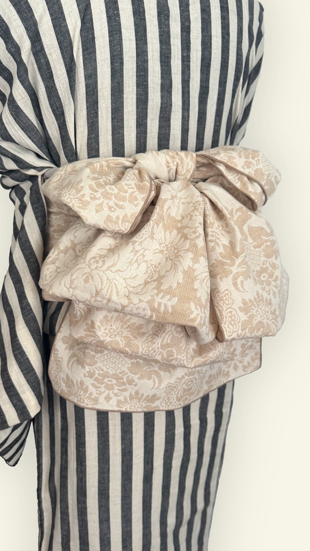 【訳あり】兵児帯 大人のへこ帯 ダマスク ベージュ リバーシブル 名古屋帯