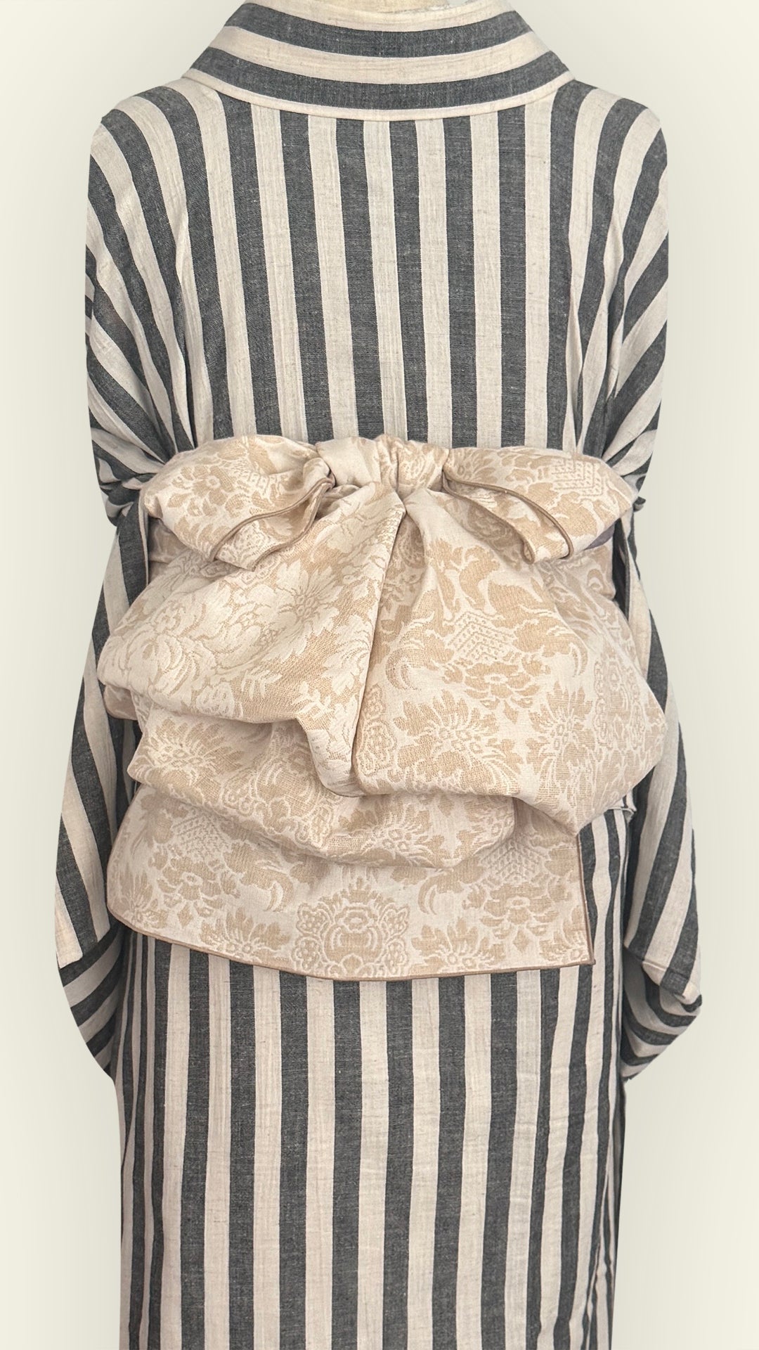 【訳あり】兵児帯 大人のへこ帯 ダマスク ベージュ リバーシブル 名古屋帯