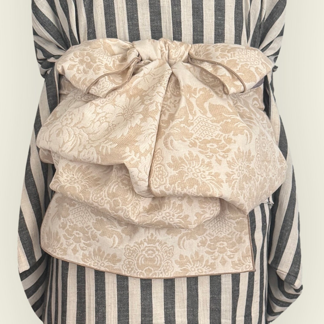 【訳あり】兵児帯 大人のへこ帯 ダマスク ベージュ リバーシブル 名古屋帯