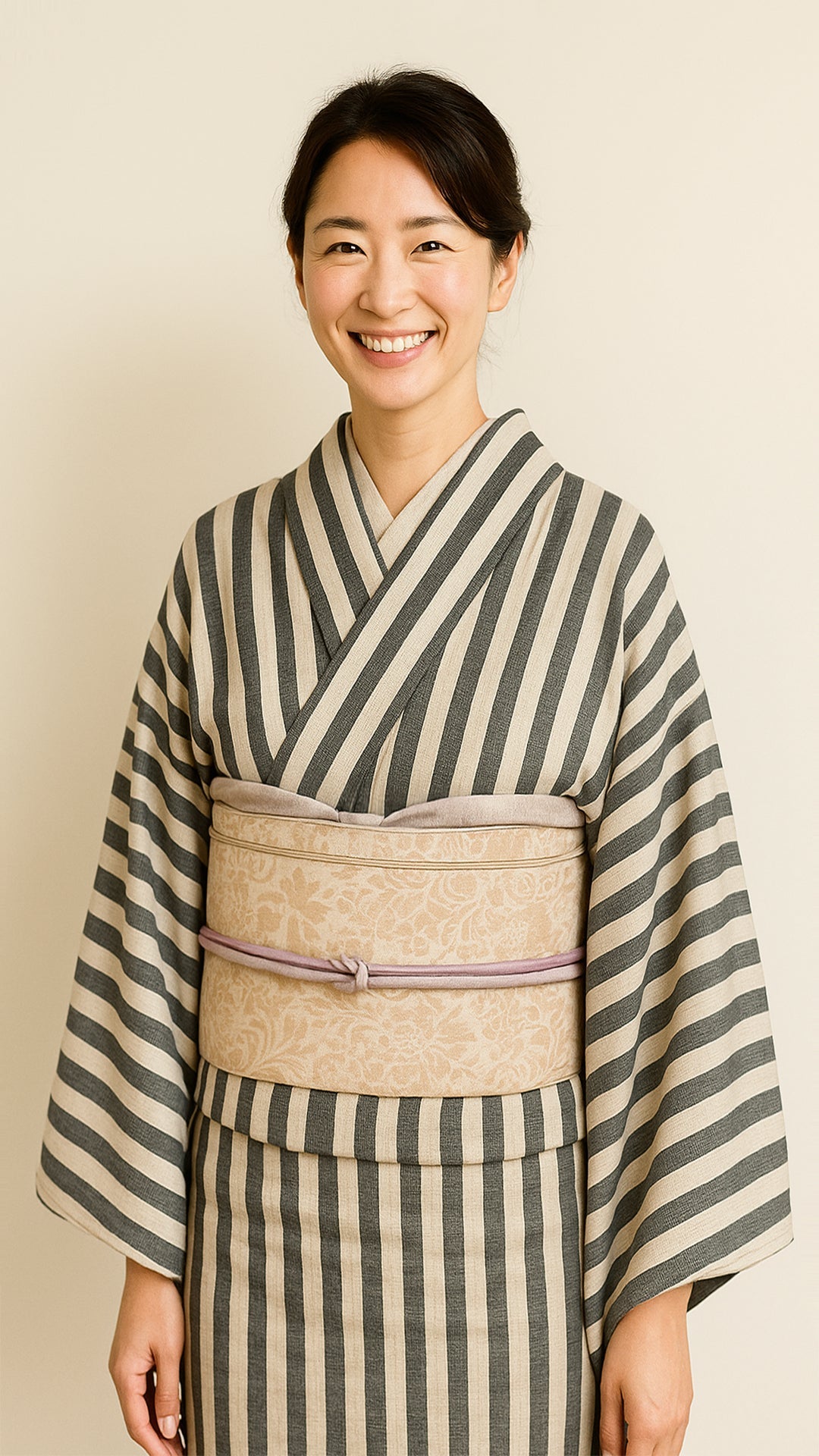 【訳あり】兵児帯 大人のへこ帯 ダマスク ベージュ リバーシブル 名古屋帯