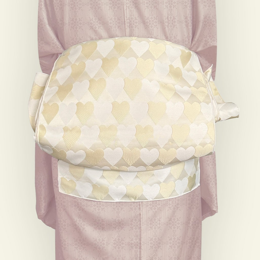 【訳あり】兵児帯 大人のへこ帯 ハート レジメンタル 鱗柄 かわいい ミルク 白