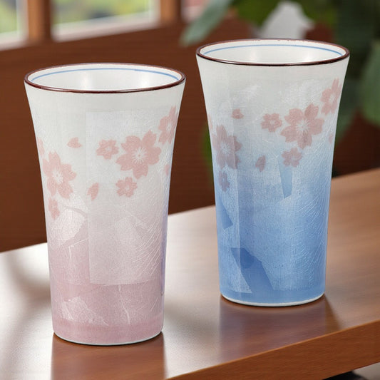 【Kutani Ware Free Cup Pair｜Ginsai Sakura】