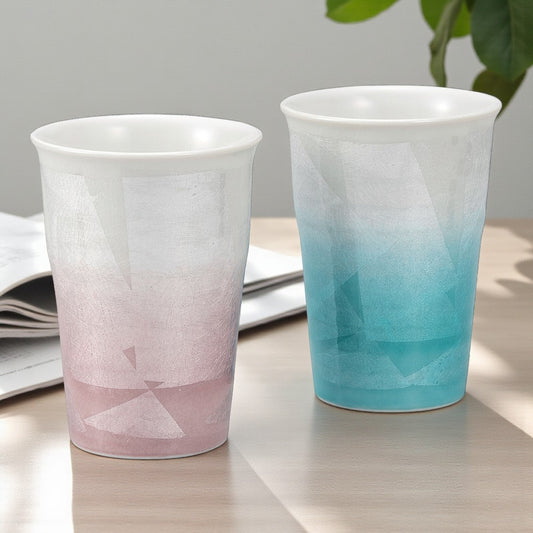 【Kutani Ware】Pair Free Cups – Ginsai Silver Glaze｜Traditional Japanese Craft