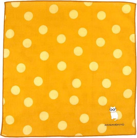 [Hamamonyo] Reversible Gauze Handkerchief – Polka Dots & Cat Glasses (Made in Japan)