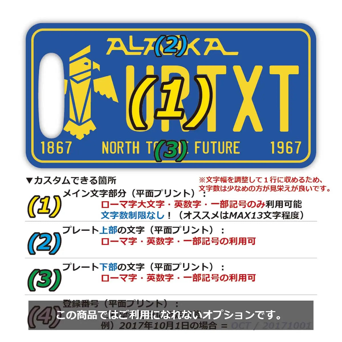 【ラゲッジタグ】アラスカ67/オリジナルアメリカナンバープレート型・おしゃれ ・紛失防止タグ
