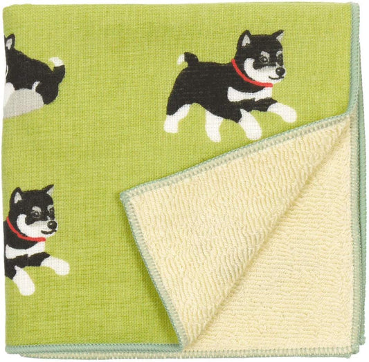 【Hamamonyo】 Wash Towel Handkerchief – Black Shiba Inu (Made in Japan)