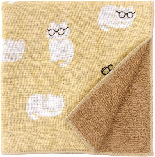 【Hamamonyo】Cat Glasses Wash Towel – Made in Japan (25×25cm)