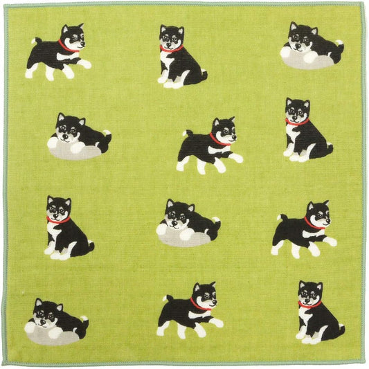 【Hamamonyo】 Wash Towel Handkerchief – Black Shiba Inu (Made in Japan)