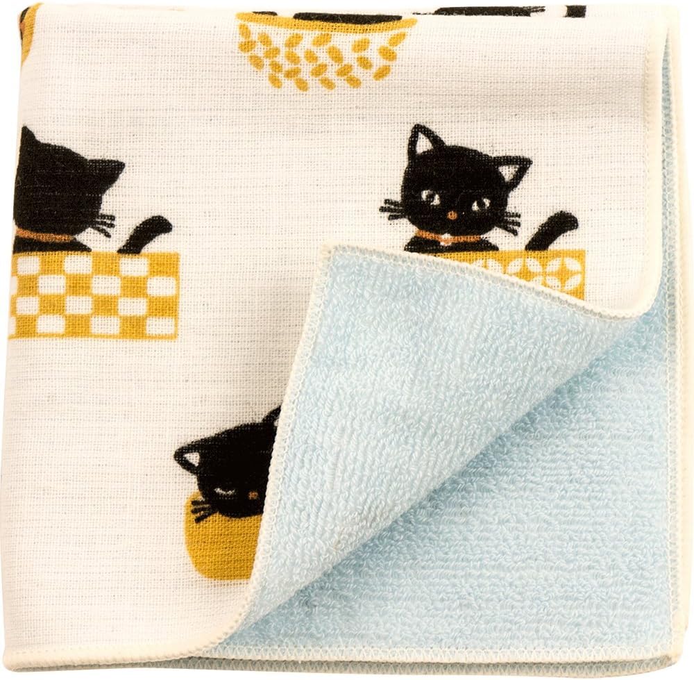 [Hamamonyo] Japanese Towel Handkerchief – Napping Black Cat (Made in Japan)