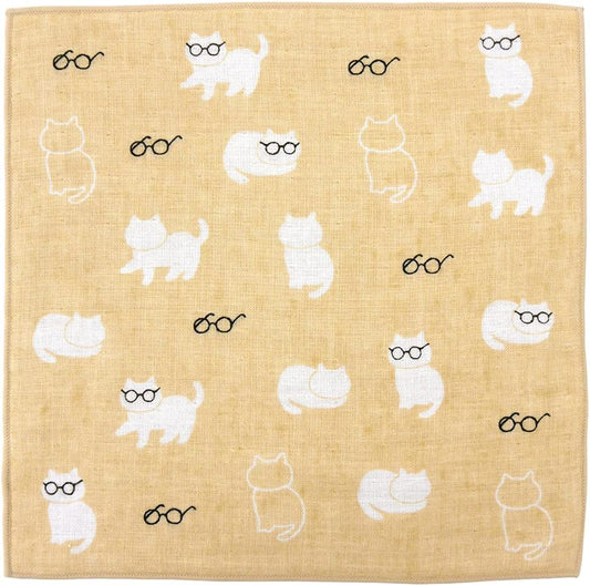 【Hamamonyo】Cat Glasses Wash Towel – Made in Japan (25×25cm)
