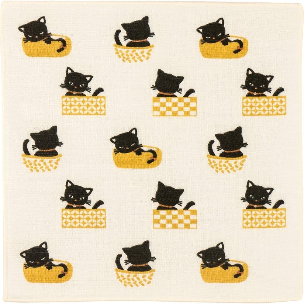 [Hamamonyo] Japanese Towel Handkerchief – Napping Black Cat (Made in Japan)