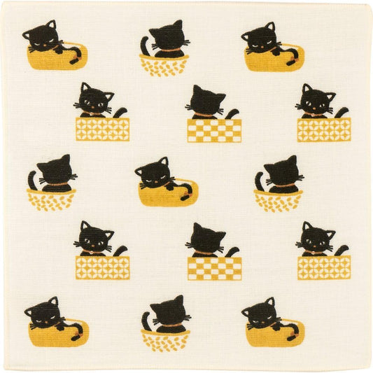 [Hamamonyo] Japanese Towel Handkerchief – Napping Black Cat (Made in Japan)