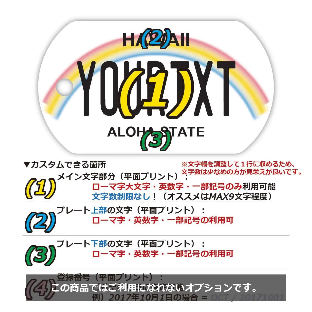 【犬用迷子札・ドッグタグ】ハワイ・レインボー/オリジナルアメリカナンバープレート型 名入れキーホルダー