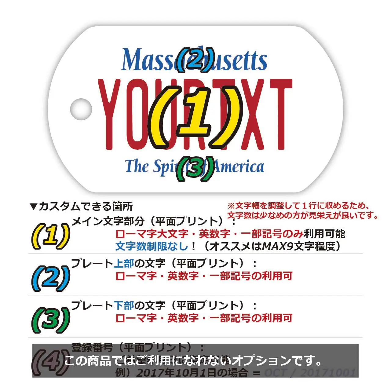 【犬用迷子札・ドッグタグ】マサチューセッツ/オリジナルアメリカナンバープレート型 名入れキーホルダー