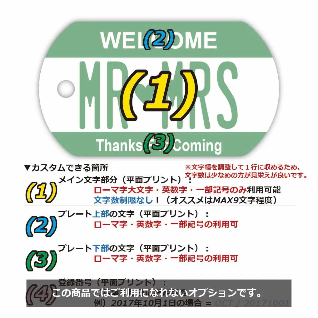 【犬用迷子札・ドッグタグ】カラー・グリーン/オリジナルアメリカナンバープレート型 名入れキーホルダー