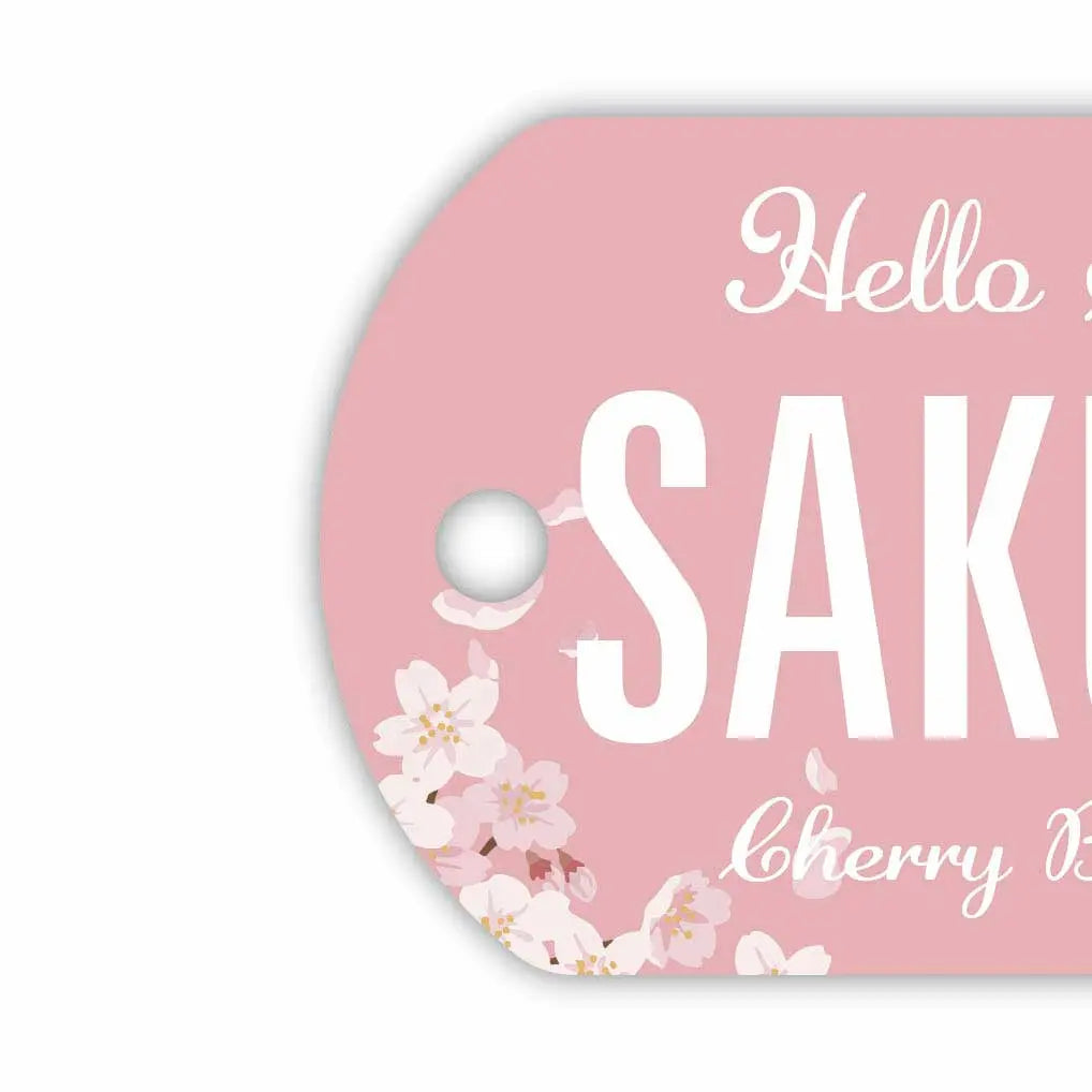 【犬用迷子札・ドッグタグ】サクラ/オリジナルアメリカナンバープレート型 名入れキーホルダー