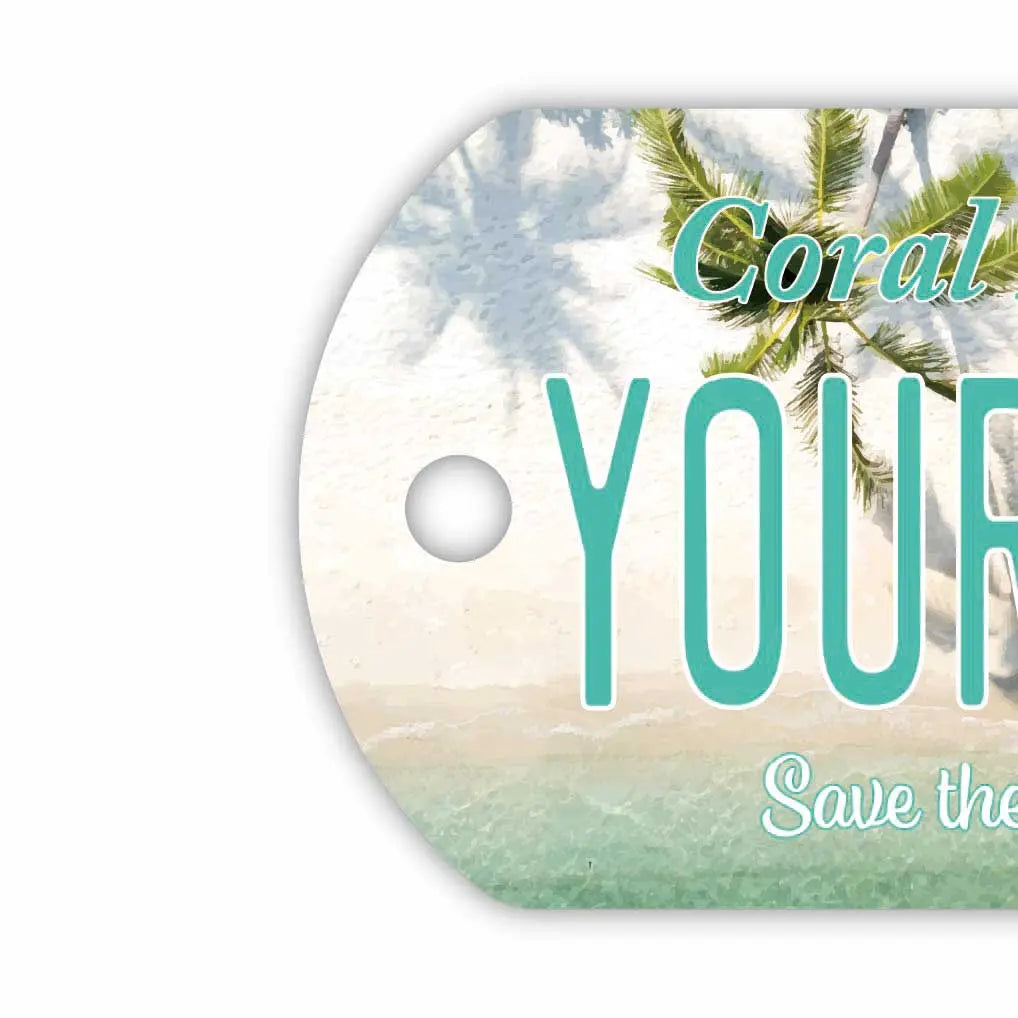 【犬用迷子札・ドッグタグ】ヤシの木・コーラルビーチ/オリジナルアメリカナンバープレート型 名入れキーホルダー