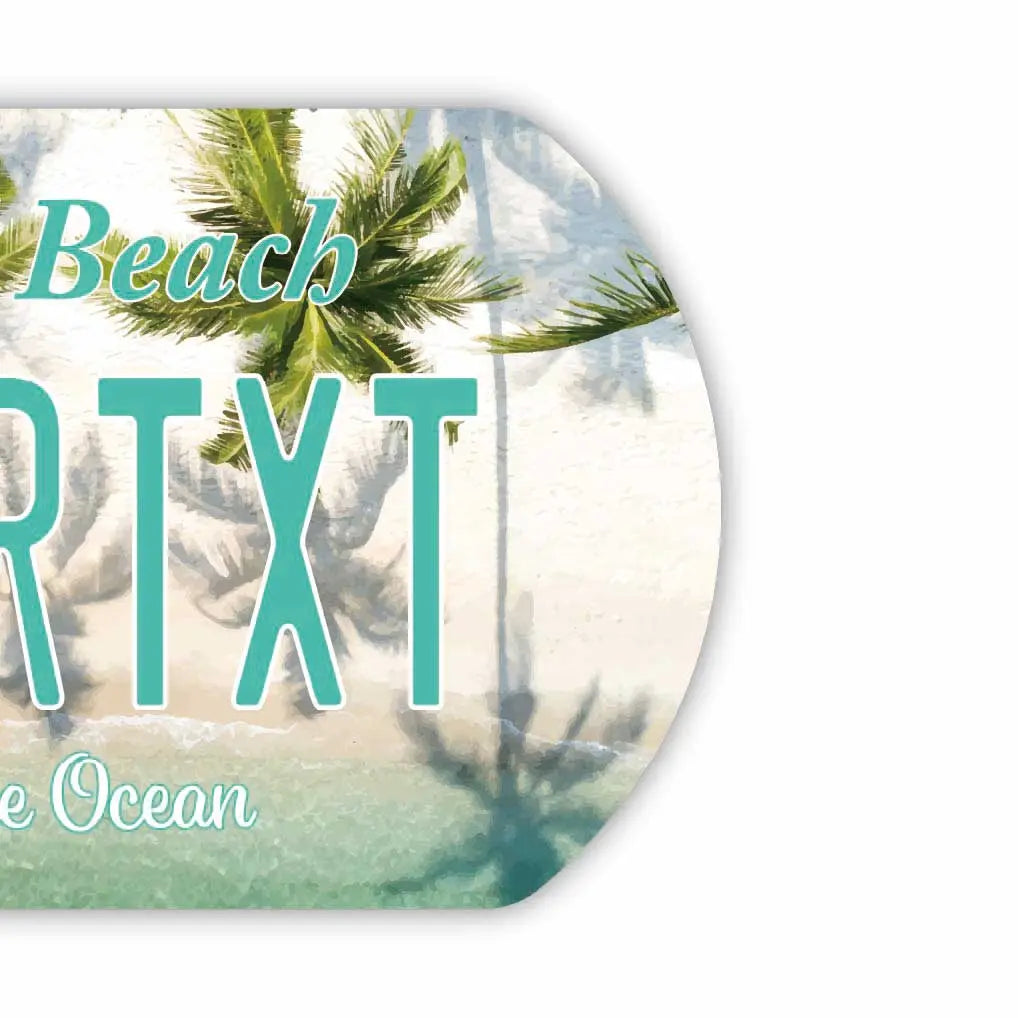 【犬用迷子札・ドッグタグ】ヤシの木・コーラルビーチ/オリジナルアメリカナンバープレート型 名入れキーホルダー