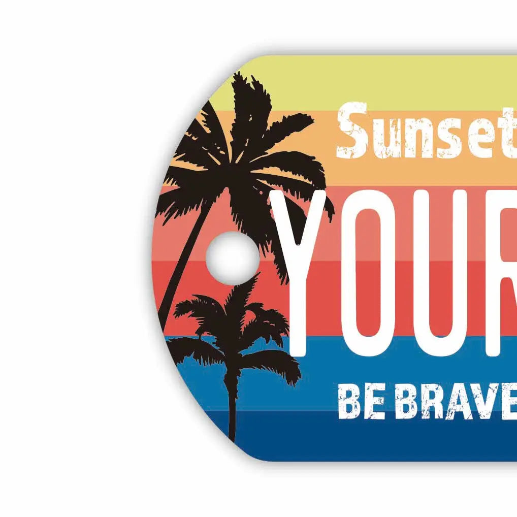 【犬用迷子札・ドッグタグ】ヤシの木・グラデーション/オリジナルアメリカナンバープレート型 名入れキーホルダー