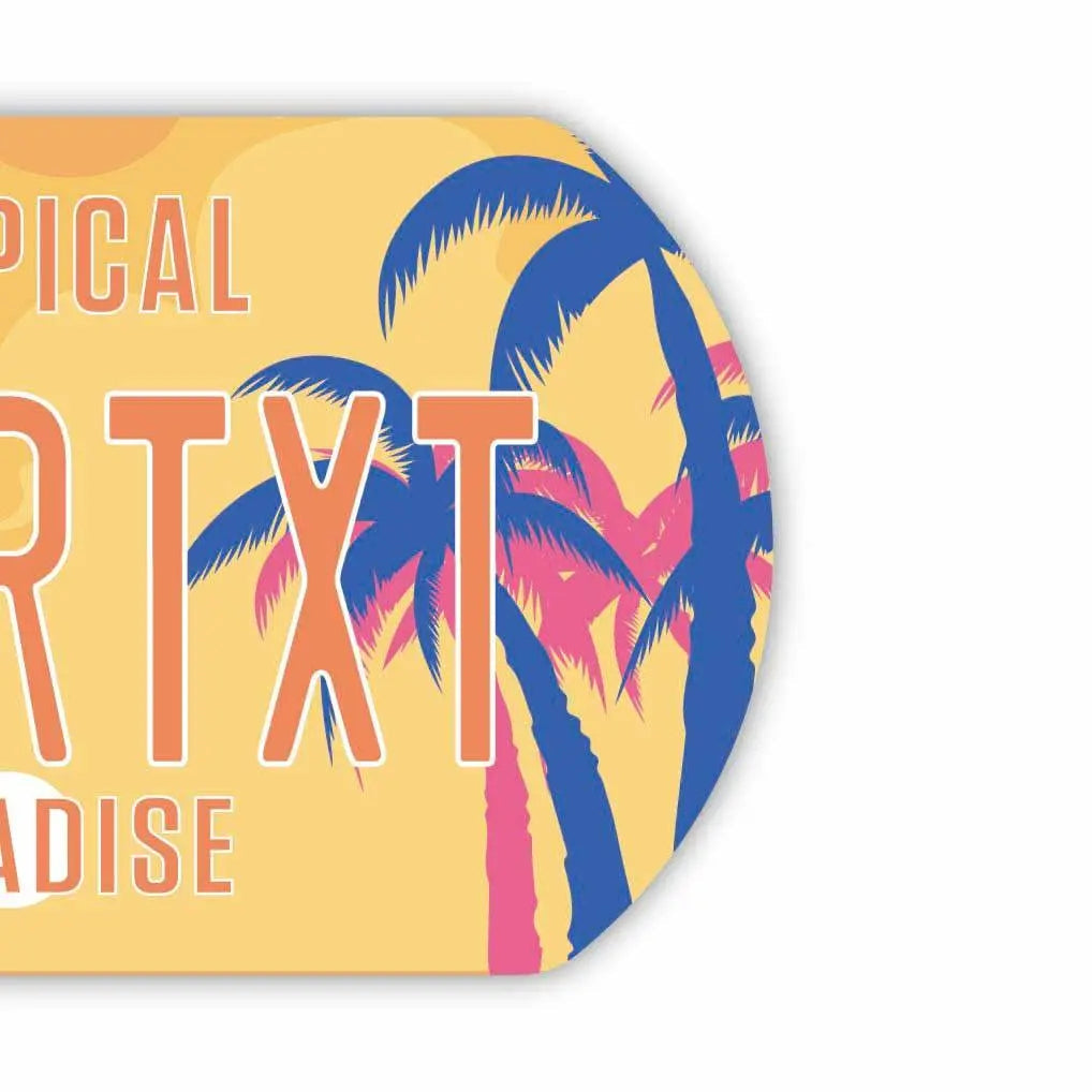 【犬用迷子札・ドッグタグ】ヤシの木・サンセットパラダイス/オリジナルアメリカナンバープレート型 名入れキーホルダー