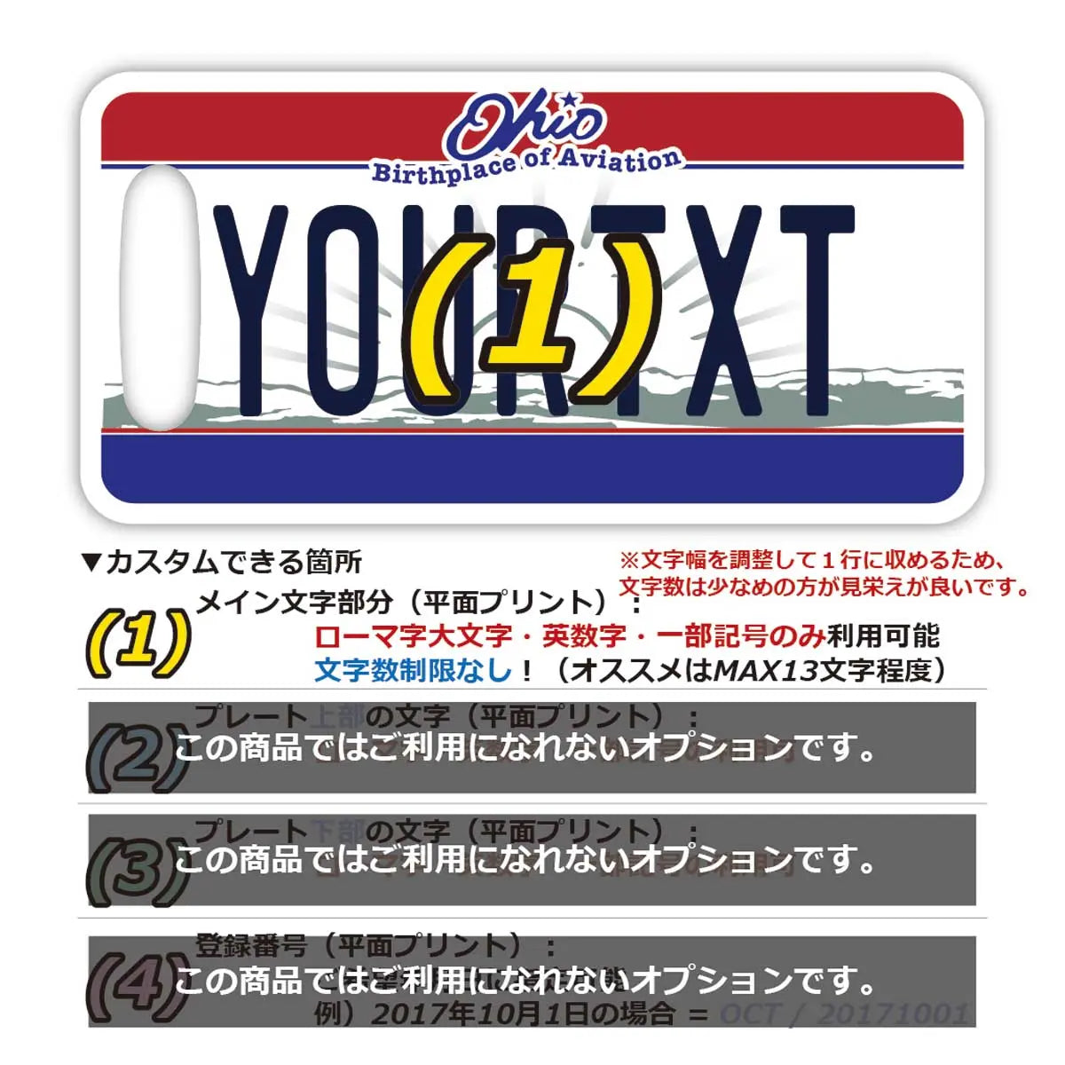 【ラゲッジタグ】オハイオ/オリジナルアメリカナンバープレート型・おしゃれ ・紛失防止タグ