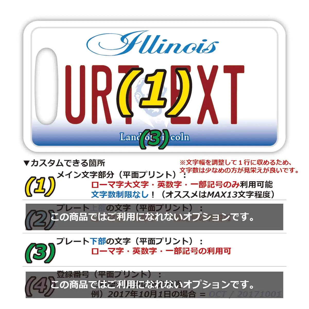 【ラゲッジタグ】イリノイ/オリジナルアメリカナンバープレート型・おしゃれ ・紛失防止タグ