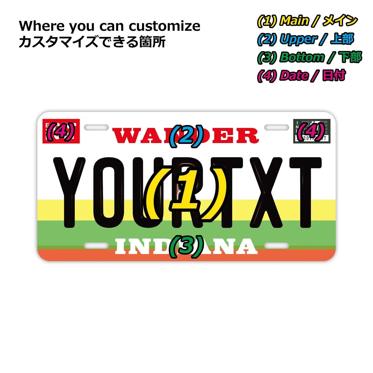 カスタムライセンスプレート型看板 【大・US車用】インディアナ/オリジナルアメリカエンボスナンバープレート おしゃれ表札看板