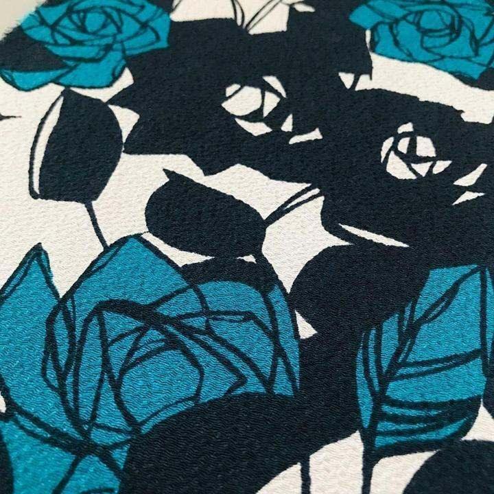 半衿 レトロモダン ちりめん 砂色に濃浅葱の夢二薔薇 縮緬 半襟