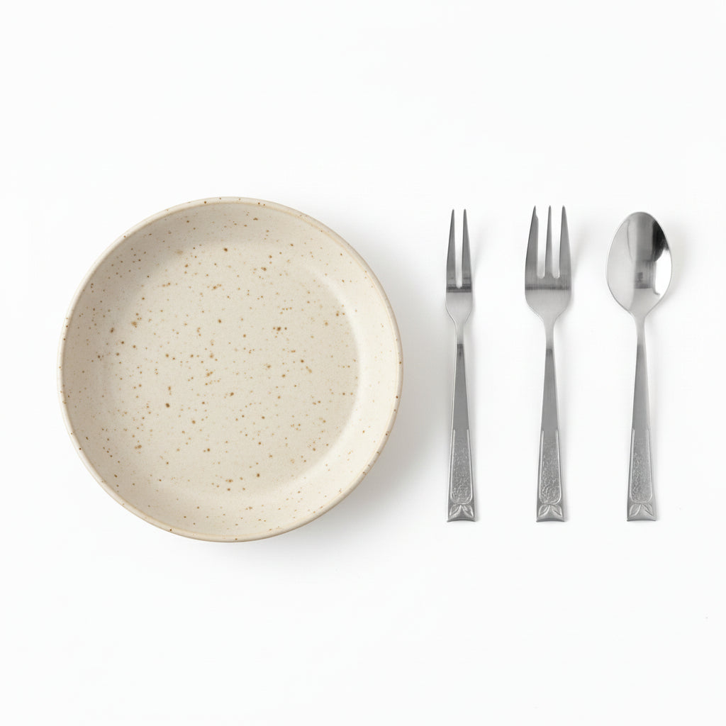 Tsubame Sanjo Silver Cutlery × Mino Ware Ground Plate Set