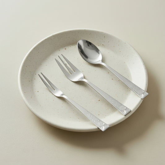 Tsubame Sanjo Silver Cutlery × Mino Ware Ground Plate Set