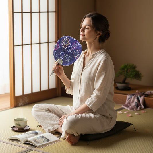 【Miyako Uchiwa – Fireworks Pattern】Traditional Japanese Round Fan｜Decor & Everyday Use