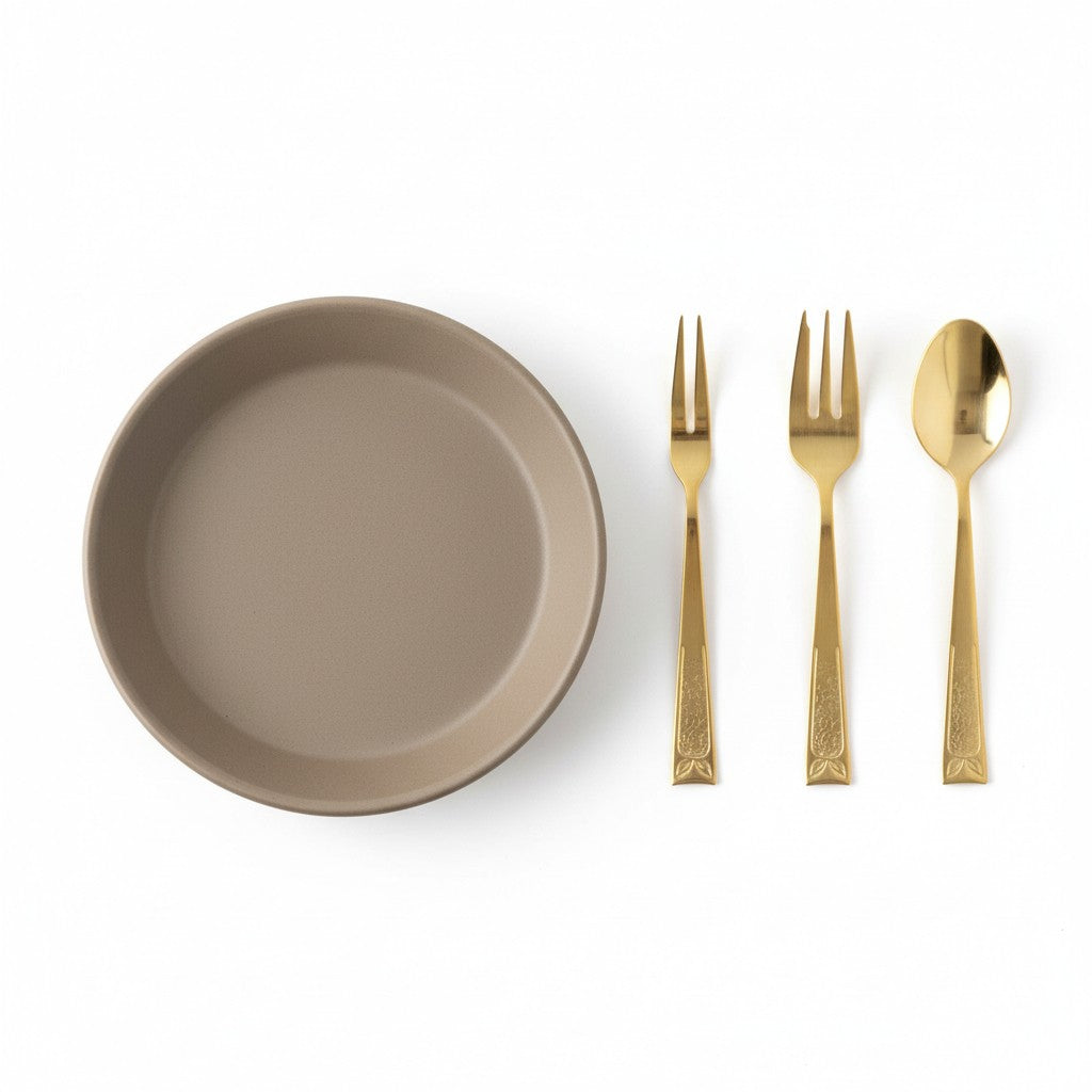Tsubame Sanjo Gold Cutlery × Mino Ware Recycled Plate Set