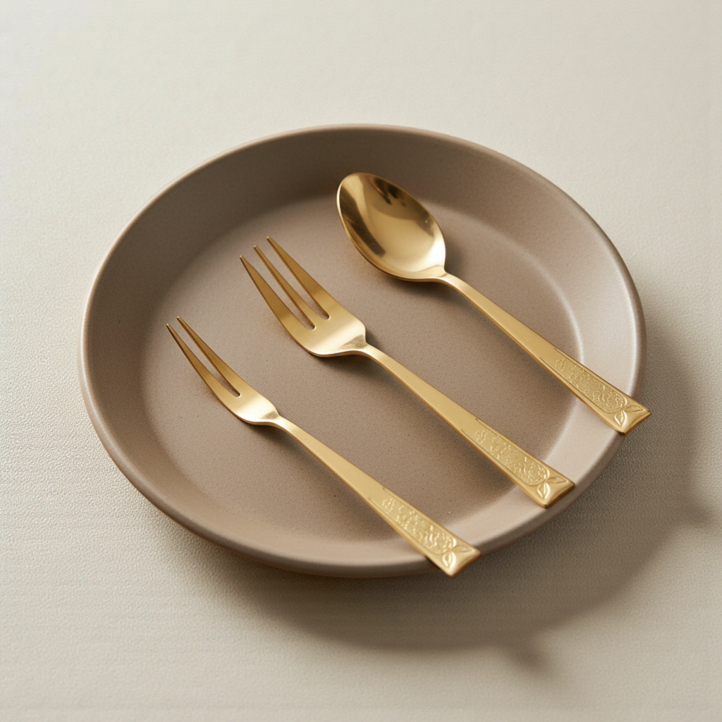 Tsubame Sanjo Gold Cutlery × Mino Ware Recycled Plate Set