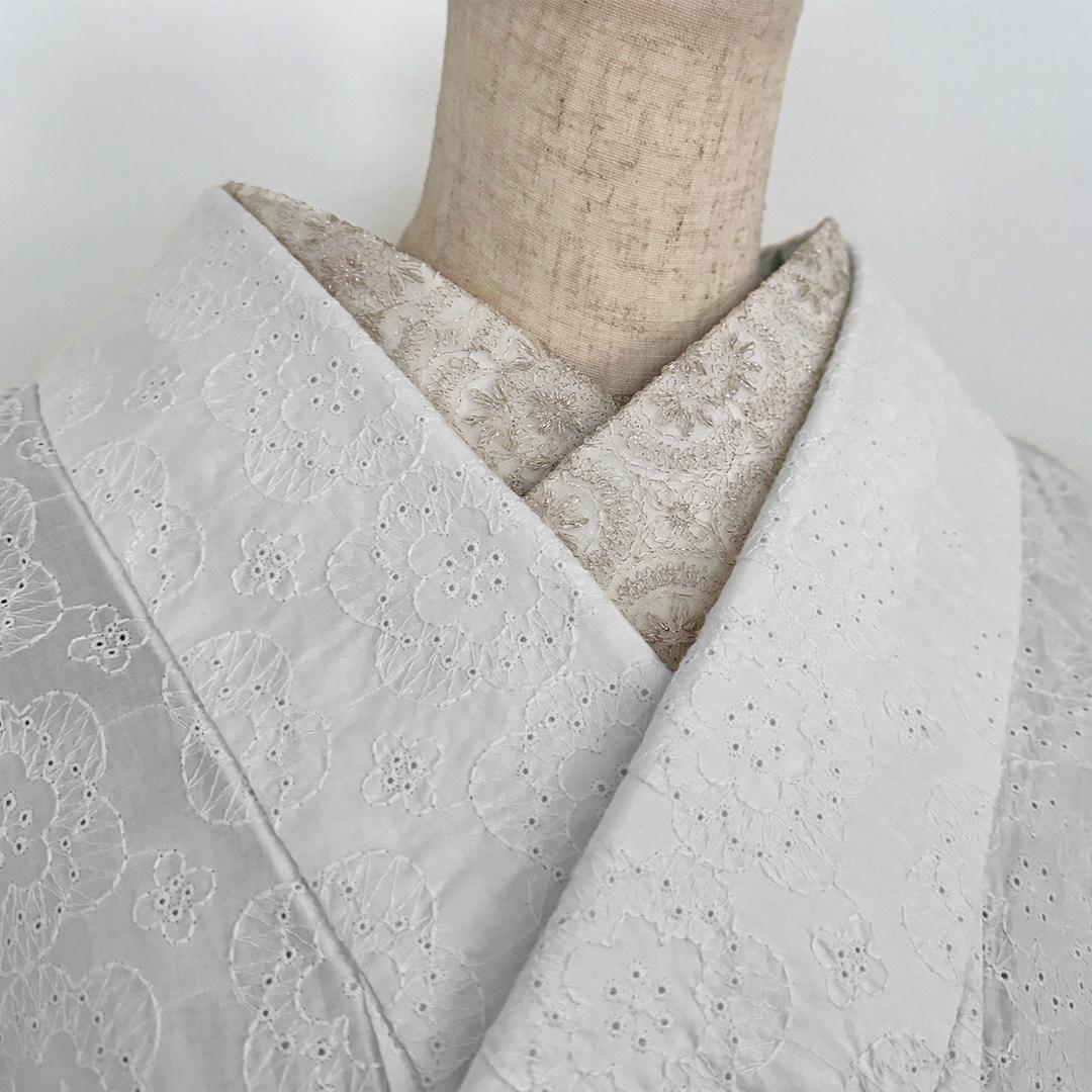 【訳あり】半衿 雪華の刺繍 レース半襟 シャンパン かわいい 金糸 オールシーズン 夏も