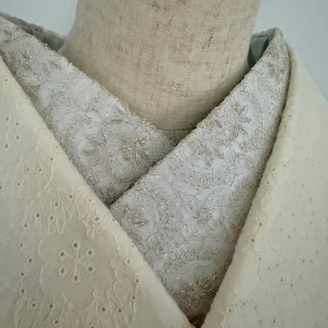 【訳あり】半衿 雪華の刺繍 レース半襟 シャンパン かわいい 金糸 オールシーズン 夏も