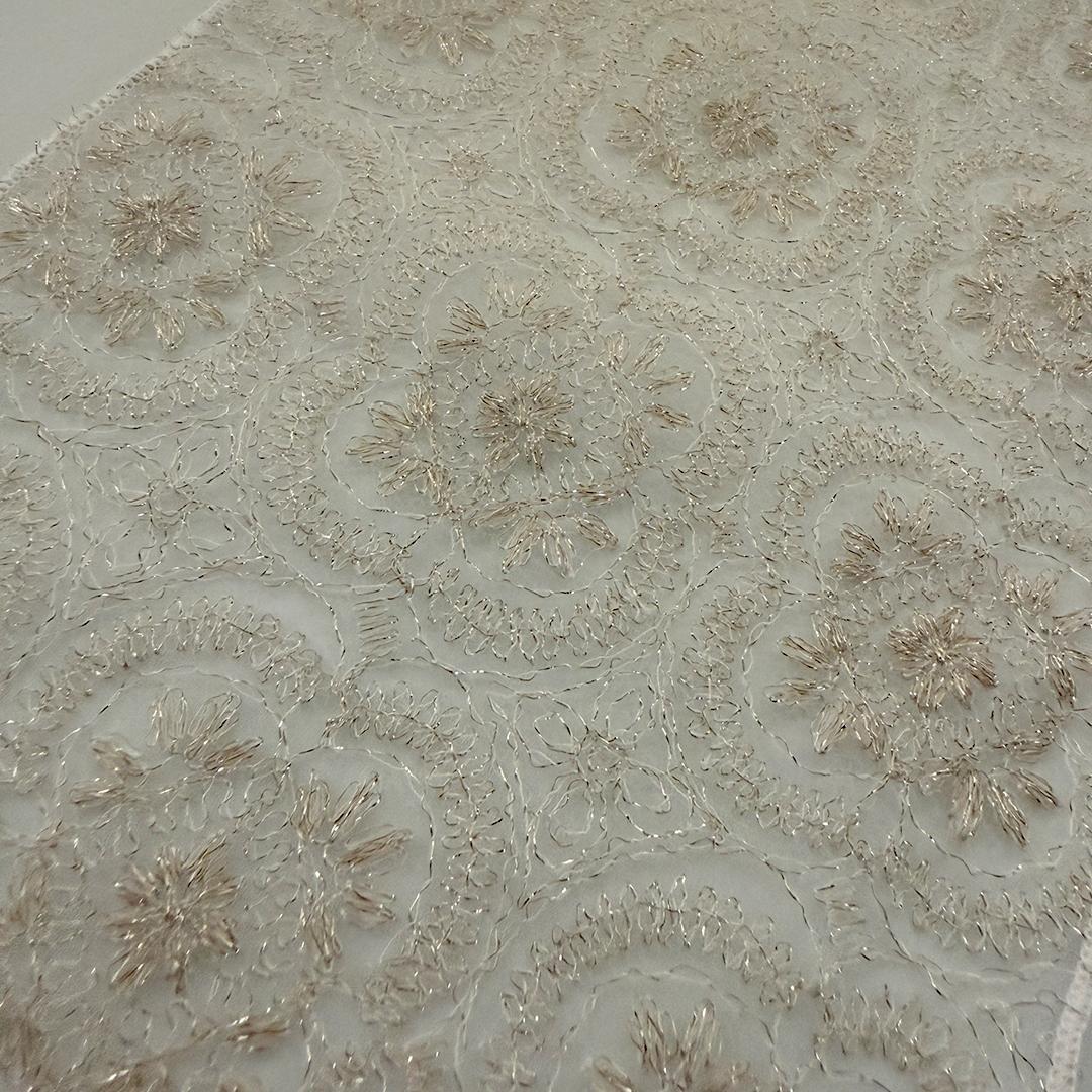 【訳あり】半衿 雪華の刺繍 レース半襟 シャンパン かわいい 金糸 オールシーズン 夏も